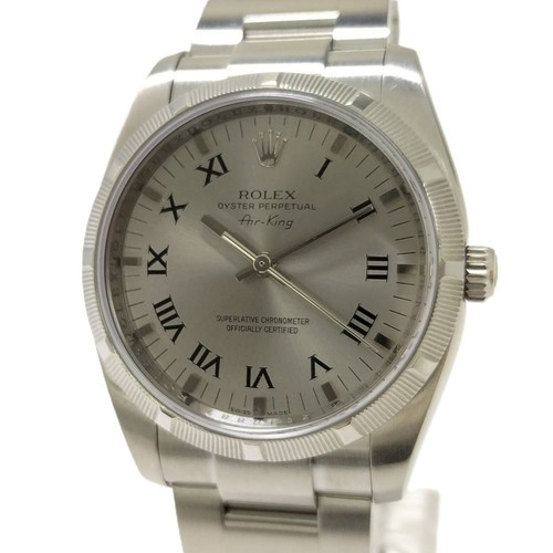 ROLEX Air King Engine Turned Bezel Automatic SS Silver Dial Used SKAI-0