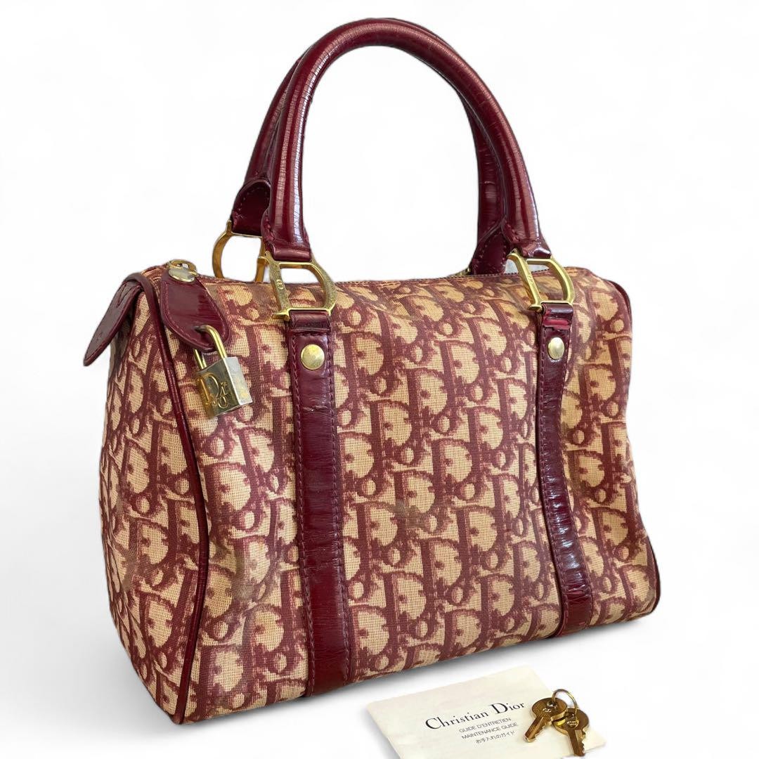Christian Dior Mini Boston Bag Trotter Pattern Gold Hardware Used