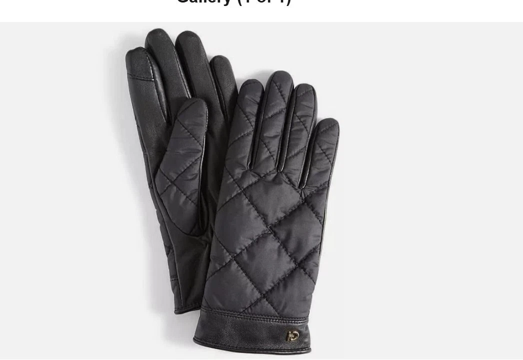 COLE HAAN quilted nylon and leather fur lined touchscreen women's gloves -Small