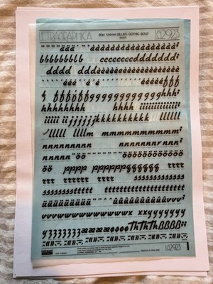 1 x Letraset Letragraphica LG2923 GILLIES GOTHIC BOLD 60pt Buchstaben/Num GEBRAUCHT