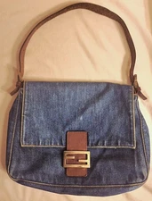 Fendi Vintage Mamma Baguette Leather & Denim Shoulder Bag