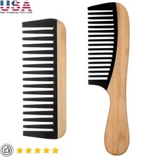 Wide Tooth Comb Set Curly Hair Gentle Detangling Anti-Static Bamboo 2 Pack New