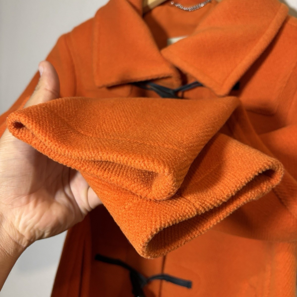Burberry Orange Horn Toggle Coat Hooded Women's 100% Wool Made In