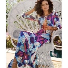 Soft Surroundings Serena Blue Floral Maxi Dress Medium EUC