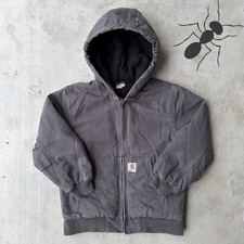 Vintage Y2K Carhartt YOUTH gray hooded work wear jacket