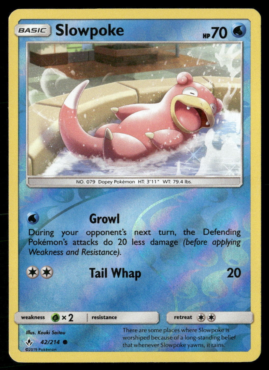 Slowpoke 42/214 Common Unbroken Bonds Pokemon Reverse Holo Heavily Played