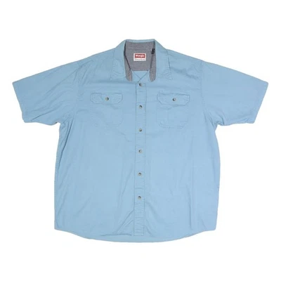 WRANGLER Hommes Bleu Décontracté Chemise XL Coton Mélange Bouton avant Court - Photo 1/4