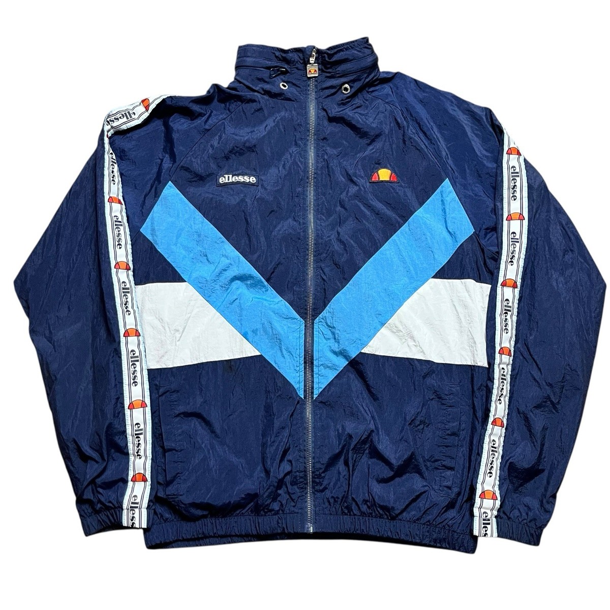 Ellesse Track Jacket Men Large Navy Blue Tape Logo Windbreaker Zip