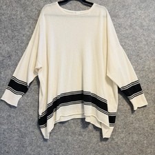 Eskandar Sweater Womens One Size Cream Black 100% Cashmere Knit Striped