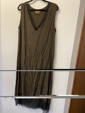 HOPE mustard black print midi dress lace hem size 10/12