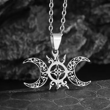 Pagan Gothic Wicca Stainless Steel Silver Tone Moon &Witches Knot