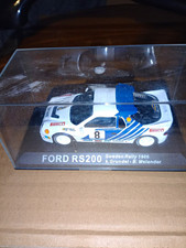 Ford RS200 Sweden Rally 1986 Diecast Car White/Blue w/ Case K. Grundel