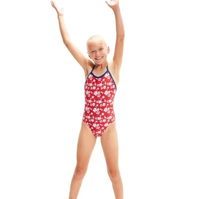 Speedo Junior Mädchen Digital V-Rücken Badeanzug rot/weiß - 13-14 Jahre UVP £32