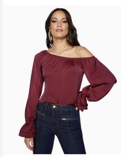Ramy Brook M Murphy Off the Shoulder Ruffle Sleeve Top Burgundy .  
