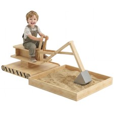 3-6 Years Kids Wooden Sandbox with Interactive Digger 360° Swivel Seat Sand Pit