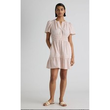 Quince 100% Cotton Dress Medium Pink White Striped Short Sleeve Mini Casual