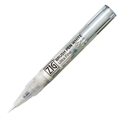 Kuretake Zig Ultra Fine Brush Pen Whte, 1 Count (Pack of 1), White 