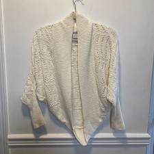 Shrug Cardigan Swool SWW107 Medium Open Knit Acrylic Draped Cropped Cream