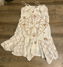 Urban Outfitters Sienna Embroidered Hanky Hem Mini Dress White Size Large Boho