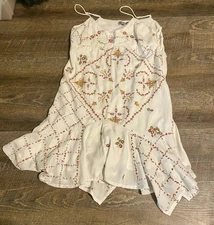 Urban Outfitters Sienna Embroidered Hanky Hem Mini Dress White Size Large Boho