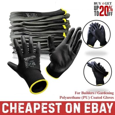 AMW 24 PAIRS PU COATED SAFETY WORK GLOVES GLOVE GARDEN GRIP MENS BUILDERS GARDENING
