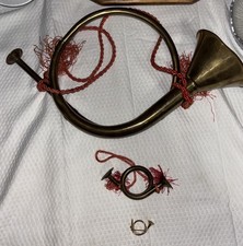 Vintage Brass French Horn Bugle Christmas Decor, Brass Horn Ornament, Brooch