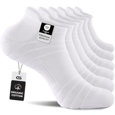 6 Pack Athletic Running Ankle Socks, Cotton Low Cut Cushioned Medium White