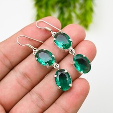 Lab Created Emerald Gemstone 925 Sterling Silver Handmade jewelry Earring Gift