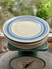 Rare Hull? 6 1/4" Stripe Blue Round Plate Lot of 4 No Markings on Bottom