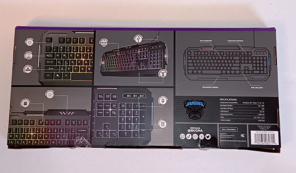 BUGHA LED GAMING KEYBOARD ILLUMINATED FOR PC MULTI-FUNCTION NEW IN BOX - Image 3 of 4