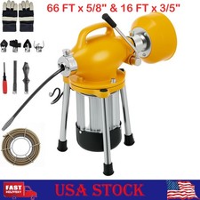 66 FT x 5/8" & 16 FT x 3/5" Drain Cleaning Machine Auto Feed Auger Sewer Snake