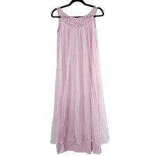 Vintage 1980s Pink Peignor Dress, Coquette Babydoll Slip Dress Size Medium