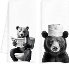 Funny Bear Hand Towels for Bathroom Set of 2, Funny Bears Black and White Bathro