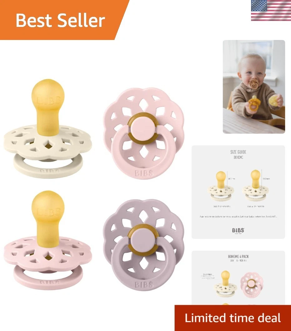 Elegant Boheme Soother 4-Pack - BPA Free Natural Rubber Pacifiers for Babies
Opens in a new window o