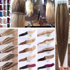 Remy Human Hair Extensions 16-26inch Tape In PU Skin Weft Ombre 8A Seamless