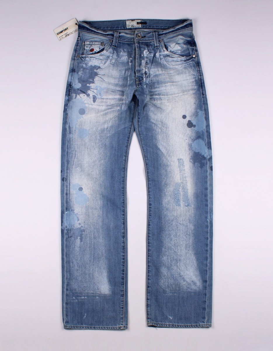 Men's Energie by Miss Sixty Y2K Distressed Painted Blue Denim