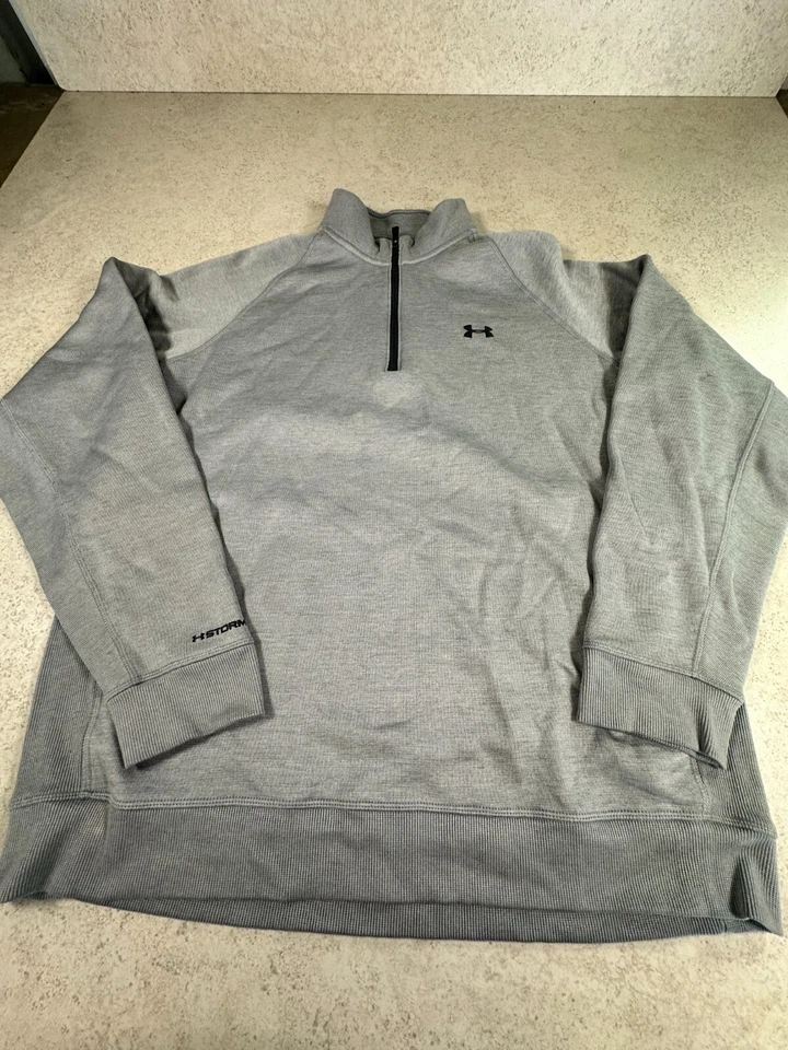 Under Armour 1/4 Zip Men's Pullover Size 2XL Cold Gear Golf Loose Light Gray XXL - Image 2 of 4
