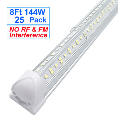 25PCS T8 8FT LED Shop Lights Fixture 144W Linkable LED Garage Lights 6500K NO RF