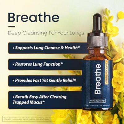 BREATHE 8-IN-1 Mullein Drops For Lungs Detox & Lung Cleanse | Peppermint, Thyme.