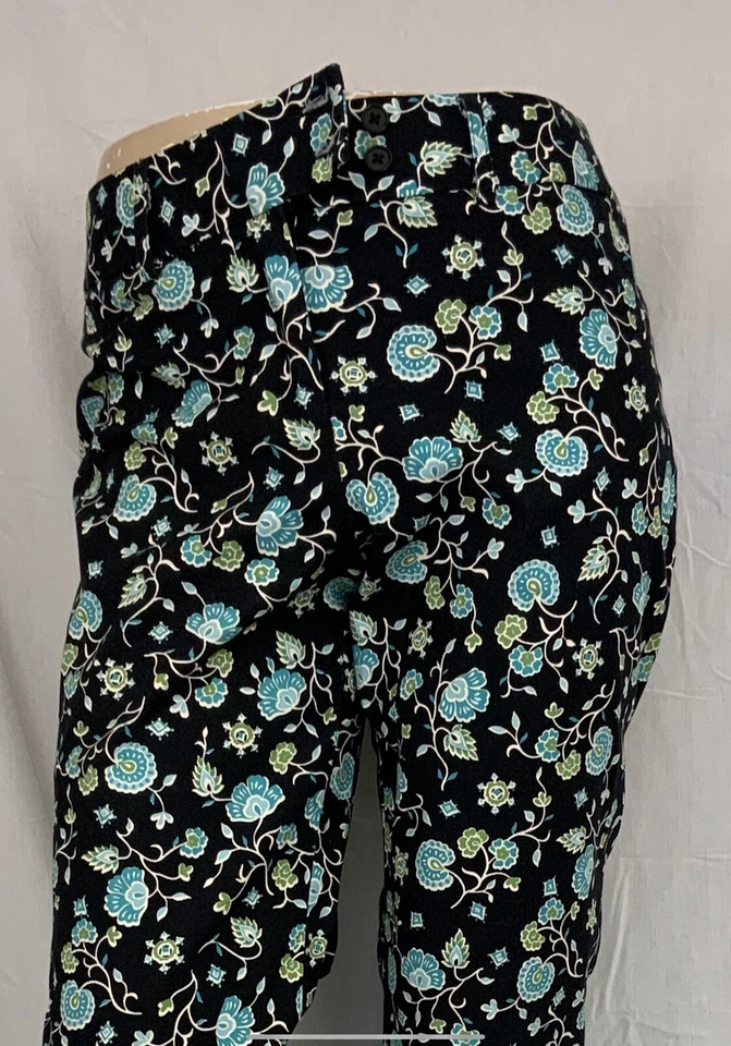 Pantalones Harolds 6 negros Capri frente plano recto algodón elástico YGI N2-188 Foto 3 de 4