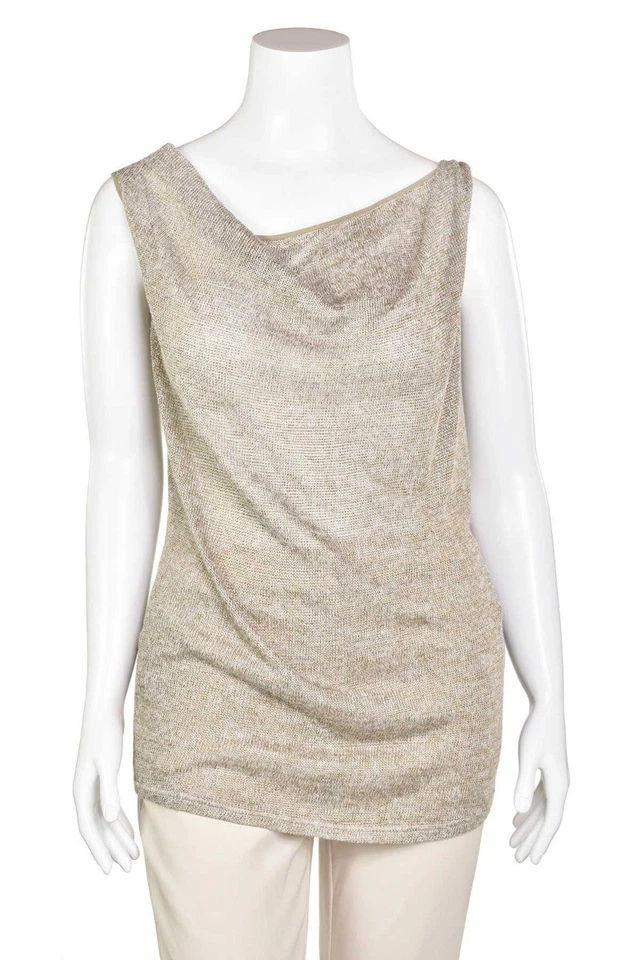 Túnica Donna Karan NY Informal Neutro Lino Capucha Cuello Tejido Transparente Abierto Talla M Foto 3 de 4