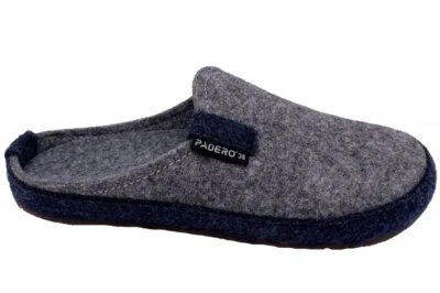 PADERO Hausschuhe TONI Grau Blau warme Wollfilz Pantoffeln