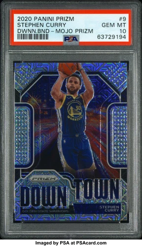 2020-21 Panini MOJO Prizm Downtown Bound #9 Stephen Curry 7/25 PSA 10