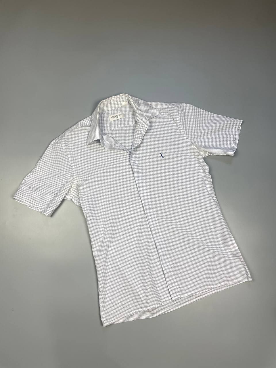Camicia uomo vintage YSL Yves Saint Laurent manica corta con bottoni taglia M a quadri
