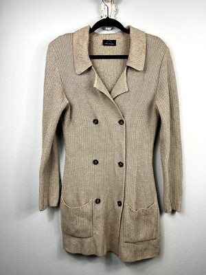 Sonia Bogner Cardigan Sweater The Carlyle Double Breasted Long Tan