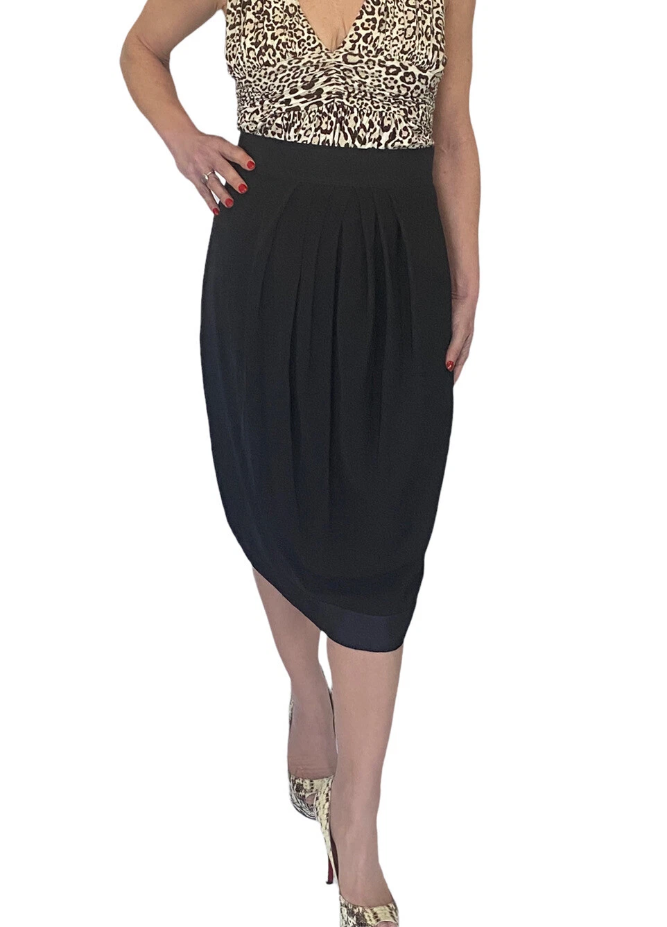 Gonna Valentino Hiver 2008 RUNWAY nera grosgrain midi plissettata taglia 6