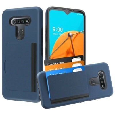 For LG K51 Q51 Blue Hybrid Credit Card ID Pocket Non-slip