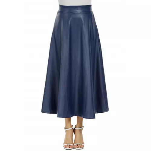 Dama Imitación Cuero PU Cintura Alta Volantes Plisado Falda Larga Aspecto Húmedo Fiesta Moda - Imagen 19 de 23