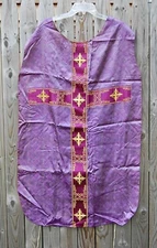 Older Purple Roman Fiddle Back Vestment 40" & Chalice Veil (CU#812)Church Priest