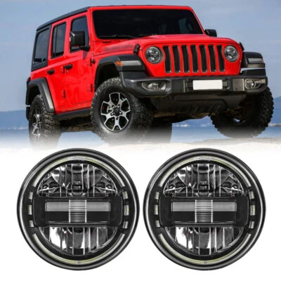2X LED 7 Zoll Scheinwerfer Tagfahrlicht Hi/Lo Strahl Für Jeep Wrangler JL JK TJ - Bild 1 von 4